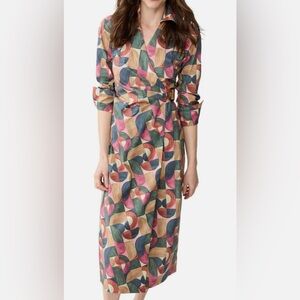 J. McLaughlin Mercer Dress Women's Olive Multicolor Geometric Pattern Size Large